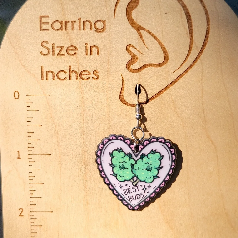 Best Buds 420 Themed Drop Earrings, handmade - Picture 3 of 5
